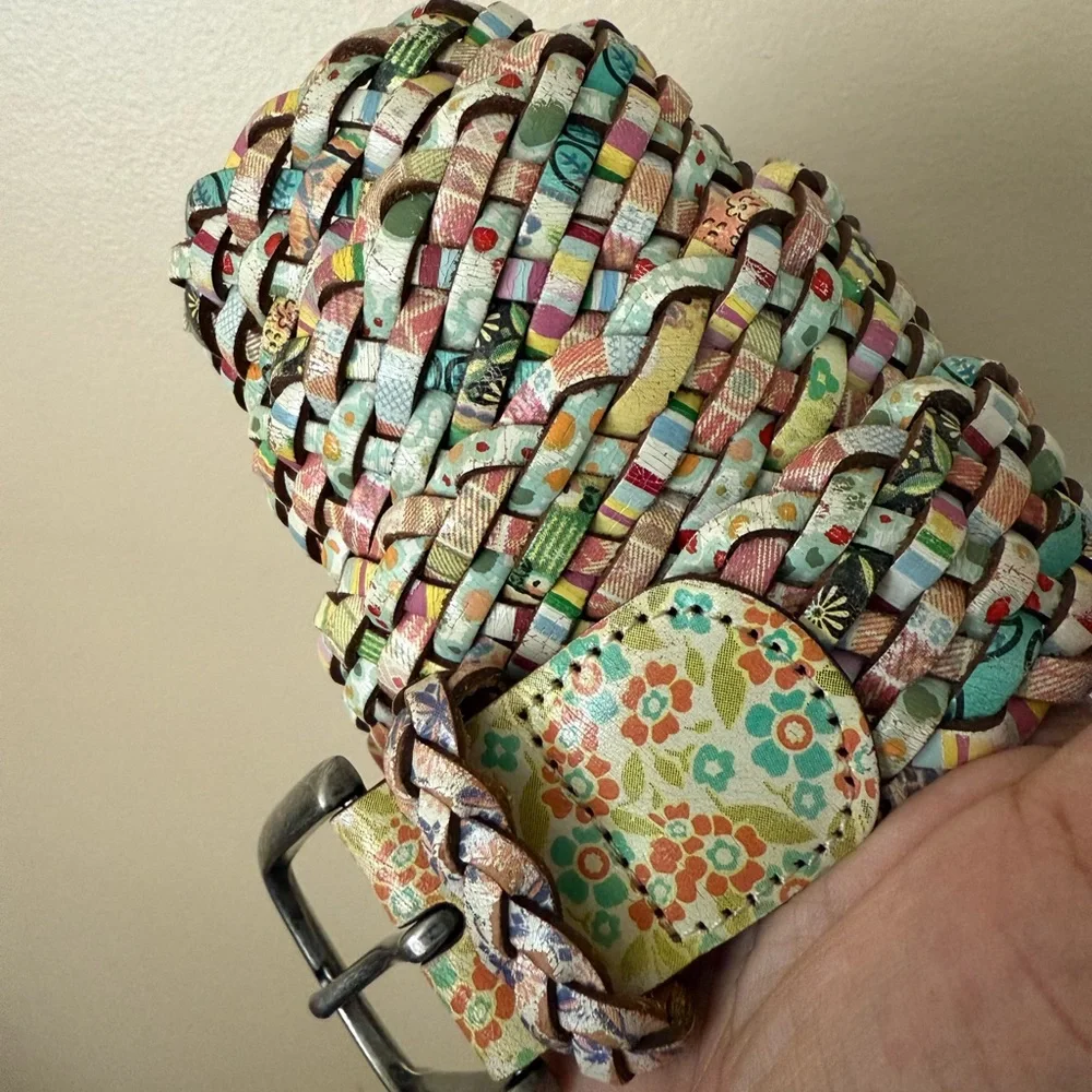 Fossil Screenprint Floral Braided‎ Woven Belt Women's Y2K Boho Sz S 41”